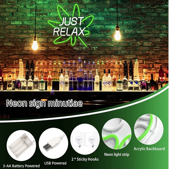 Just Relax LED Neon Wall Sign Green Leaf Room Decor Light - Picture 6 of 6